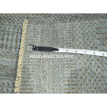 Load image into Gallery viewer, 2&#39;x3&#39; Slate Blue, Modern Grass Design, Hand Knotted, Wool With Touch Of Silk, Tone On Tone, Lush And Plush, Sample, Mat, Oriental Rug FWR459828