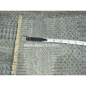 2'x3' Slate Blue, Modern Grass Design, Hand Knotted, Wool with touch of Silk, Tone on Tone, Lush and Plush, Sample, Mat, Oriental Rug FWR459828