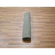 Load image into Gallery viewer, 2&#39;x3&#39; Slate Blue, Modern Grass Design, Hand Knotted, Wool With Touch Of Silk, Tone On Tone, Lush And Plush, Sample, Mat, Oriental Rug FWR459828