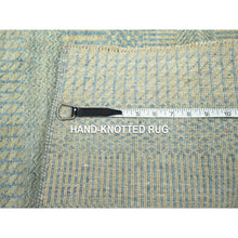 Load image into Gallery viewer, 2&#39;x3&#39; Beige-Blue, Tone on Tone, Modern Grass Design, Hand Knotted, Wool with touch of Silk, Lush and Plush, Sample, Mat, Oriental Rug FWR459834