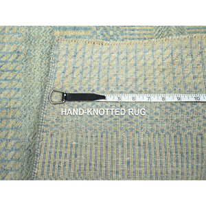 2'x3' Beige-Blue, Tone on Tone, Modern Grass Design, Hand Knotted, Wool with touch of Silk, Lush and Plush, Sample, Mat, Oriental Rug FWR459834