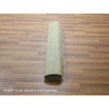 Load image into Gallery viewer, 2&#39;x3&#39; Beige-Blue, Tone on Tone, Modern Grass Design, Hand Knotted, Wool with touch of Silk, Lush and Plush, Sample, Mat, Oriental Rug FWR459834