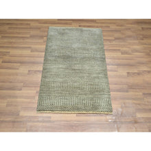 Load image into Gallery viewer, 2&#39;x3&#39; Pastel Gray, Modern Grass Design, Hand Knotted, Wool With Touch Of Silk, Tone On Tone, Lush And Plush, Mat, Sample, Oriental Rug FWR459846