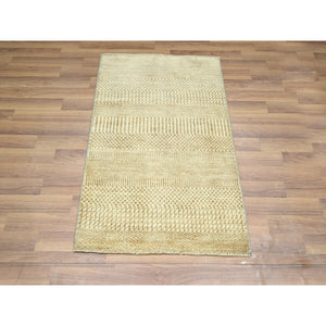 2'x3' Beige, Modern Grass Design, Hand Knotted, Wool With Touch Of Silk, Tone On Tone, Lush And Plush, Sample, Mat, Oriental Rug FWR459852