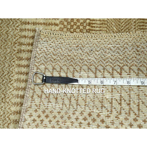 2'x3' Beige, Modern Grass Design, Hand Knotted, Wool With Touch Of Silk, Tone On Tone, Lush And Plush, Sample, Mat, Oriental Rug FWR459852