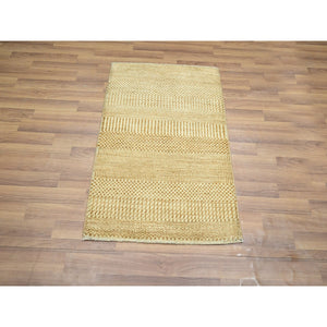 2'x3' Beige, Hand Knotted, Modern Grass Design, Wool With Touch Of Silk, Tone On Tone, Lush And Plush, Sample, Mat, Oriental Rug FWR459858