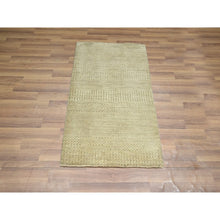 Load image into Gallery viewer, 2&#39;x3&#39; Beige, Tone On Tone, Modern Grass Design, Hand Knotted, Wool With Touch Of Silk, Lush And Plush, Sample, Mat, Oriental Rug FWR459864
