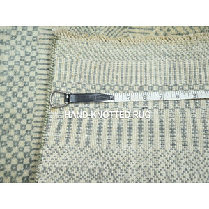 2'x3' Beige-gray, Modern Grass Design, Wool With Touch Of Silk, Hand Knotted, Tone On Tone, Lush And Plush, Sample, Mat, Oriental Rug FWR459870