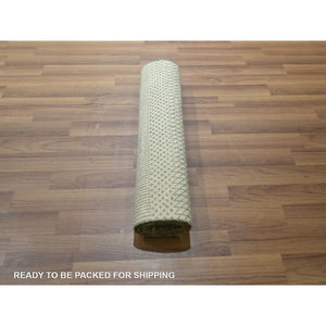 2'x3' Beige-gray, Modern Grass Design, Wool With Touch Of Silk, Hand Knotted, Tone On Tone, Lush And Plush, Sample, Mat, Oriental Rug FWR459870