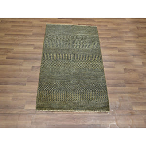 2'x3' Umber Brown, Hand Knotted, Modern Grass Design, Wool With Touch Of Silk, Tone On Tone, Lush And Plush, Sample, Mat, Oriental Rug FWR459894