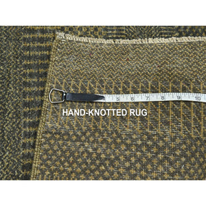 2'x3' Umber Brown, Hand Knotted, Modern Grass Design, Wool With Touch Of Silk, Tone On Tone, Lush And Plush, Sample, Mat, Oriental Rug FWR459894