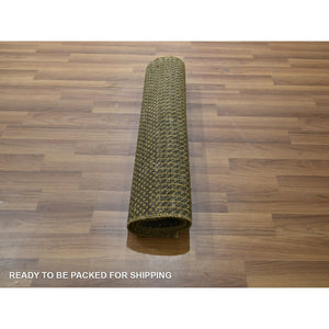 2'x3' Umber Brown, Hand Knotted, Modern Grass Design, Wool With Touch Of Silk, Tone On Tone, Lush And Plush, Sample, Mat, Oriental Rug FWR459894