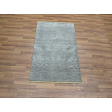 Load image into Gallery viewer, 2&#39;x3&#39; Misty Gray, Modern Grass Design, Hand Knotted, Wool With Touch Of Silk, Tone On Tone, Lush And Plush, Mat, Sample, Oriental Rug FWR459900