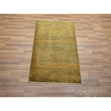Load image into Gallery viewer, 2&#39;x3&#39; Golden Brown, Modern Grass Design, Hand Knotted, Wool With Touch Of Silk, Tone On Tone, Lush And Plush, Sample, Mat, Oriental Rug FWR459906