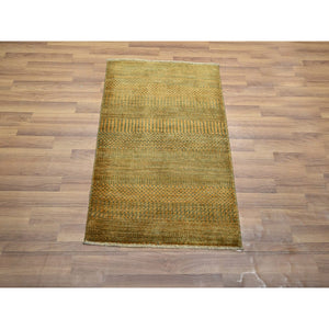 2'x3' Golden Brown, Modern Grass Design, Hand Knotted, Wool With Touch Of Silk, Tone On Tone, Lush And Plush, Sample, Mat, Oriental Rug FWR459906