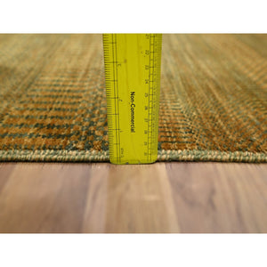 2'x3' Golden Brown, Modern Grass Design, Hand Knotted, Wool With Touch Of Silk, Tone On Tone, Lush And Plush, Sample, Mat, Oriental Rug FWR459906