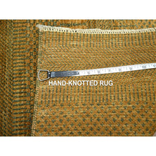 Load image into Gallery viewer, 2&#39;x3&#39; Golden Brown, Modern Grass Design, Hand Knotted, Wool With Touch Of Silk, Tone On Tone, Lush And Plush, Sample, Mat, Oriental Rug FWR459906