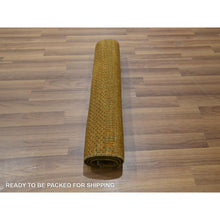 Load image into Gallery viewer, 2&#39;x3&#39; Golden Brown, Modern Grass Design, Hand Knotted, Wool With Touch Of Silk, Tone On Tone, Lush And Plush, Sample, Mat, Oriental Rug FWR459906