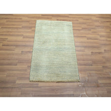 Load image into Gallery viewer, 2&#39;x3&#39; Beige-gray, Modern Grass Design, Hand Knotted, Wool With Touch Of Silk, Tone On Tone, Lush And Plush, Mat, Sample, Oriental Rug FWR459912