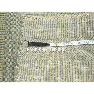 2'x3' Beige-gray, Modern Grass Design, Hand Knotted, Wool With Touch Of Silk, Tone On Tone, Lush And Plush, Mat, Sample, Oriental Rug FWR459912