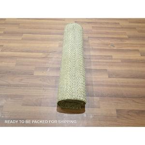 2'x3' Beige-gray, Modern Grass Design, Hand Knotted, Wool With Touch Of Silk, Tone On Tone, Lush And Plush, Mat, Sample, Oriental Rug FWR459912