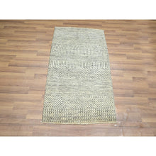 Load image into Gallery viewer, 2&#39;x3&#39; Ivory-brown, Modern Grass Design, Hand Knotted, Wool With Touch Of Silk, Tone On Tone, Lush And Plush, Sample, Mat, Oriental Rug FWR459918