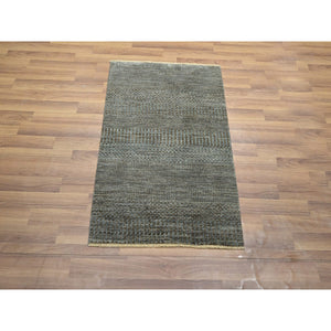 2'x3' Cedar Brown, Modern Grass Design, Hand Knotted, Wool With Touch Of Silk, Tone On Tone, Lush And Plush, Mat, Sample, Oriental Rug FWR459924