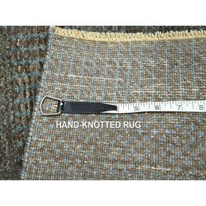 2'x3' Cedar Brown, Modern Grass Design, Hand Knotted, Wool With Touch Of Silk, Tone On Tone, Lush And Plush, Mat, Sample, Oriental Rug FWR459924