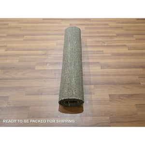2'x3' Cedar Brown, Modern Grass Design, Hand Knotted, Wool With Touch Of Silk, Tone On Tone, Lush And Plush, Mat, Sample, Oriental Rug FWR459924