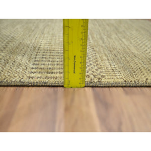 2'x3' Ecru Brown, Modern Grass Design, Hand Knotted, Wool With Touch Of Silk, Tone On Tone, Lush And Plush, Mat, Sample, Oriental Rug FWR459930