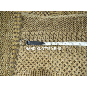 2'x3' Ecru Brown, Modern Grass Design, Hand Knotted, Wool With Touch Of Silk, Tone On Tone, Lush And Plush, Mat, Sample, Oriental Rug FWR459930