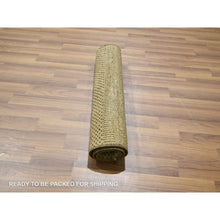 Load image into Gallery viewer, 2&#39;x3&#39; Ecru Brown, Modern Grass Design, Hand Knotted, Wool With Touch Of Silk, Tone On Tone, Lush And Plush, Mat, Sample, Oriental Rug FWR459930