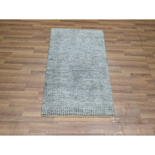 Load image into Gallery viewer, 2&#39;x3&#39; Misty Gray, Tone On Tone, Modern Grass Design, Hand Knotted, Wool With Touch Of Silk, Lush And Plush, Sample, Mat, Oriental Rug FWR459936