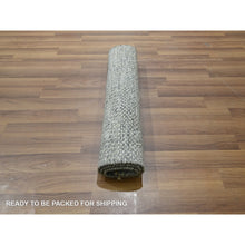 Load image into Gallery viewer, 2&#39;x3&#39; Misty Gray, Tone On Tone, Modern Grass Design, Hand Knotted, Wool With Touch Of Silk, Lush And Plush, Sample, Mat, Oriental Rug FWR459936