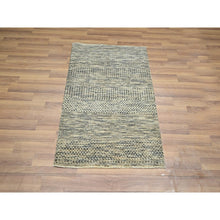 Load image into Gallery viewer, 2&#39;x3&#39; Beige-brown, Modern Grass Design, Hand Knotted, Wool With Touch Of Silk, Tone On Tone, Lush And Plush, Sample, Mat, Oriental Rug FWR459942