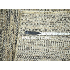 2'x3' Beige-brown, Modern Grass Design, Hand Knotted, Wool With Touch Of Silk, Tone On Tone, Lush And Plush, Sample, Mat, Oriental Rug FWR459942