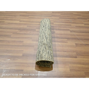 2'x3' Beige-brown, Modern Grass Design, Hand Knotted, Wool With Touch Of Silk, Tone On Tone, Lush And Plush, Sample, Mat, Oriental Rug FWR459942