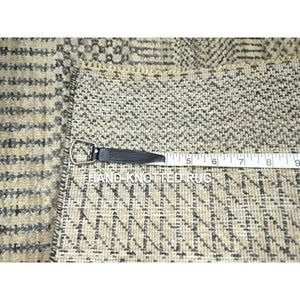 2'x3' Beige-gray, Modern Grass Design, Hand Knotted, Tone On Tone, Wool With Touch Of Silk, Lush And Plush, Mat, Sample, Oriental Rug FWR459948