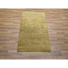 Load image into Gallery viewer, 2&#39;x3&#39; Golden Brown, Modern Grass Design, Hand Knotted, Wool With Touch Of Silk, Tone On Tone, Lush And Plush, Sample, Mat, Oriental Rug FWR459954