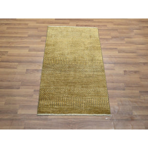 2'x3' Golden Brown, Modern Grass Design, Hand Knotted, Wool With Touch Of Silk, Tone On Tone, Lush And Plush, Sample, Mat, Oriental Rug FWR459954
