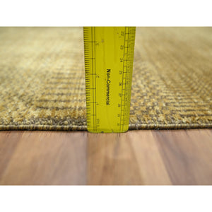 2'x3' Golden Brown, Modern Grass Design, Hand Knotted, Wool With Touch Of Silk, Tone On Tone, Lush And Plush, Sample, Mat, Oriental Rug FWR459954