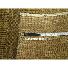 Load image into Gallery viewer, 2&#39;x3&#39; Golden Brown, Modern Grass Design, Hand Knotted, Wool With Touch Of Silk, Tone On Tone, Lush And Plush, Sample, Mat, Oriental Rug FWR459954