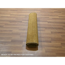 Load image into Gallery viewer, 2&#39;x3&#39; Golden Brown, Modern Grass Design, Hand Knotted, Wool With Touch Of Silk, Tone On Tone, Lush And Plush, Sample, Mat, Oriental Rug FWR459954