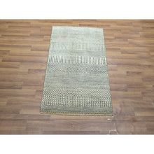 Load image into Gallery viewer, 2&#39;x3&#39; Beige-gray, Modern Grass Design, Hand Knotted, Wool With Touch Of Silk, Tone On Tone, Lush And Plush, Sample, Mat, Oriental Rug FWR459960