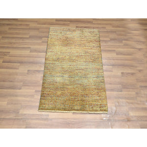 2'x3' Copper Brown, Modern Grass Design, Hand Knotted, Wool With Touch Of Silk, Tone On Tone, Lush And Plush, Sample, Mat, Oriental Rug FWR459966