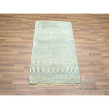 Load image into Gallery viewer, 2&#39;x3&#39; Ivory-gray, Hand Knotted, Modern Grass Design, Wool With Touch Of Silk, Tone On Tone, Lush And Plush, Sample, Mat, Oriental Rug FWR459984