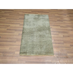 2'x3' Beige, Hand Knotted, Modern Grass Design, Wool With Touch Of Silk, Tone On Tone, Lush And Plush, Sample, Mat, Oriental Rug FWR459996