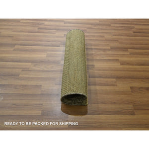 2'x3' Beige, Hand Knotted, Modern Grass Design, Wool With Touch Of Silk, Tone On Tone, Lush And Plush, Sample, Mat, Oriental Rug FWR459996