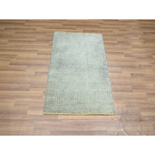 Load image into Gallery viewer, 2&#39;x3&#39; Misty Gray, Modern Grass Design, Hand Knotted, Wool With Touch Of Silk, Tone On Tone, Lush And Plush, Sample, Mat, Oriental Rug FWR460002
