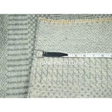 Load image into Gallery viewer, 2&#39;x3&#39; Misty Gray, Modern Grass Design, Hand Knotted, Wool With Touch Of Silk, Tone On Tone, Lush And Plush, Sample, Mat, Oriental Rug FWR460002
